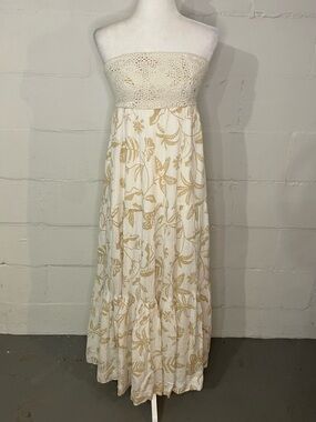 American Eagle Outfitters Cream & Beige Strapless Crochet Maxi Dress